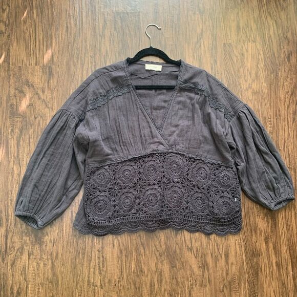 Lucky brand long sleeve crochet top size M - Picture 4 of 10